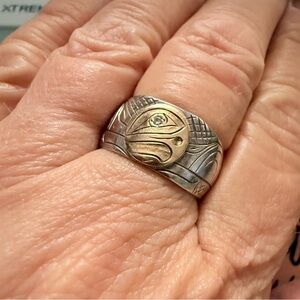 Tlingit Frog Crest Ring – Gold & Sterling, Diamond Eye – Signed ND - no bundles!